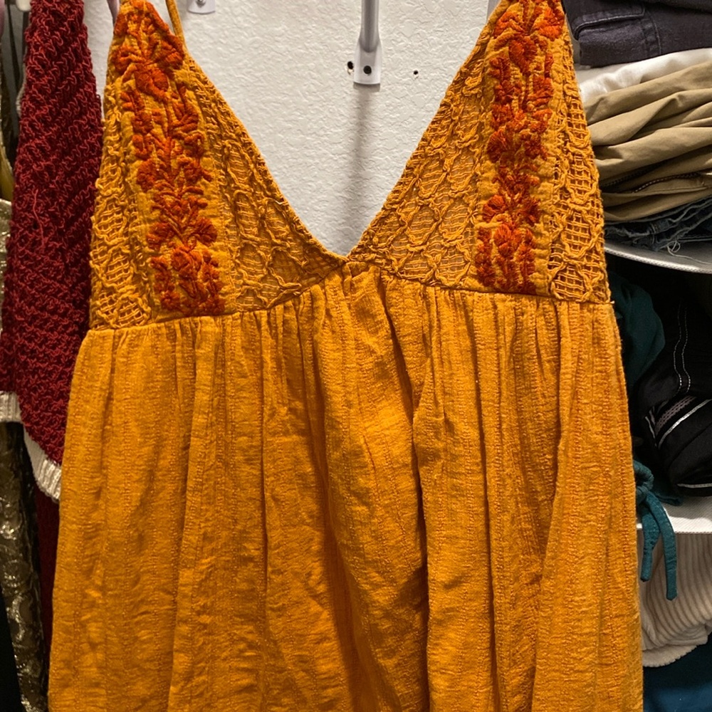 L SPACE Orange summer embroidered dress with crochet top